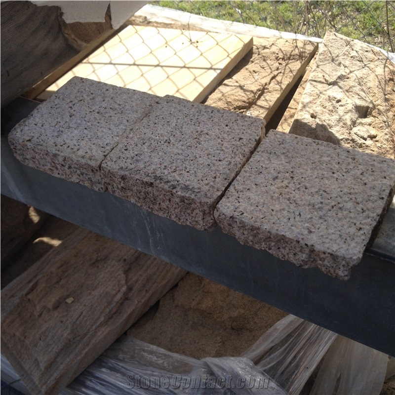 Honey Jasper Granite Cobbles, Yellow Granite Cube Stone & Pavers