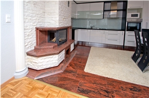 Multicolor Red Granite Fireplace Design