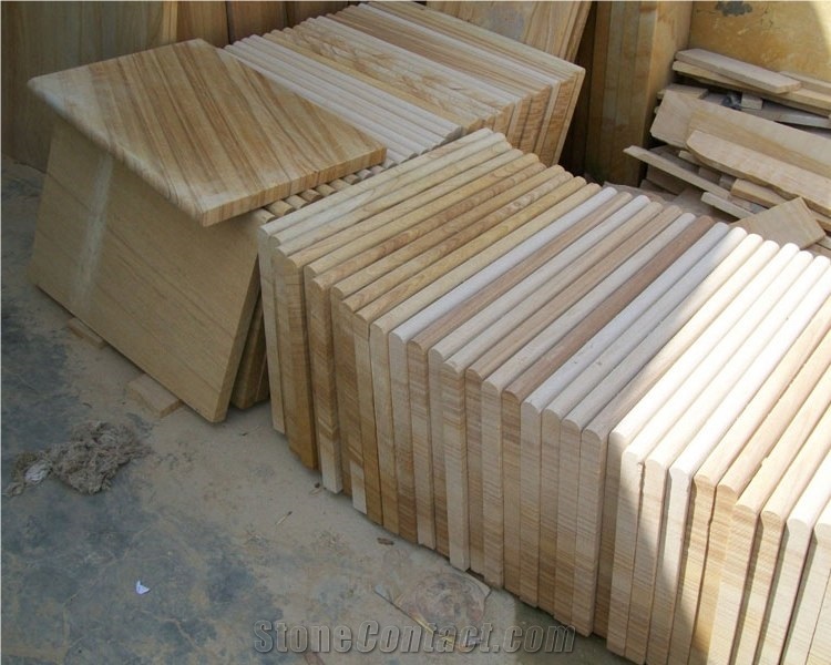 Teakwood Bullnosed Pool Side Tiles, Grey Sandstone Pool Coping