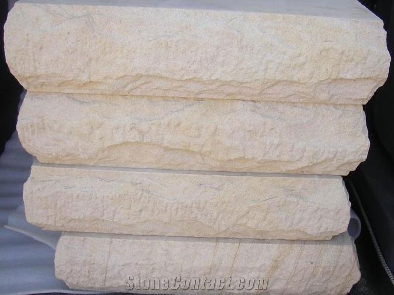 Teakwood Rockface Pair Caps, Yellow Sandstone Pool Coping