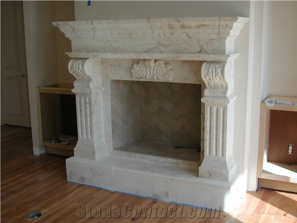 Beige Marble Fireplace Mantel