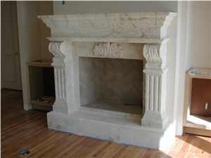 Beige Marble Fireplace Mantel