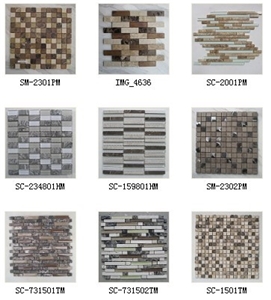 Stone Glass Copper Mosaic, Noisette Fleury Brown Limestone Mosaic
