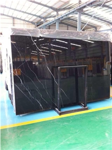 China Black Marble/ Nero Marquina Big Slabs with Few White Veins, Spot Supply on the Basis Of Long-Term, Thickness 18mm, Price 19-22usd