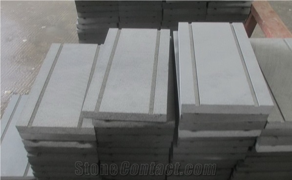 Chinese Cheap Popular Black Basalt Hainan Andesite Grey Lava Stone Machine Cut Slabs & Tiles for Floor Covering, with Anti Slip Grooves, Natural Building Stone Outdoor Exterior Decoration, Quarry Own