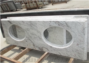 Indian Popular Cheap Granite White Galaxy Bathroom Countertops Custom Vanity Tops with Sinks Holes, Taps Holes, Natural Stone Bath Tops in Bullnose Edge