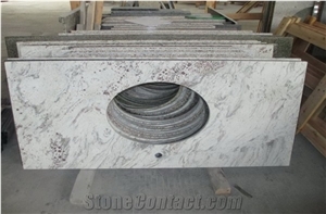 Indian Popular Cheap Granite White Galaxy Bathroom Countertops Custom Vanity Tops with Sinks Holes, Taps Holes, Natural Stone Bath Tops in Bullnose Edge