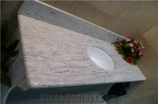 Indian Popular Cheap Granite White Galaxy Bathroom Countertops Custom Vanity Tops with Sinks Holes, Taps Holes, Natural Stone Bath Tops in Bullnose Edge
