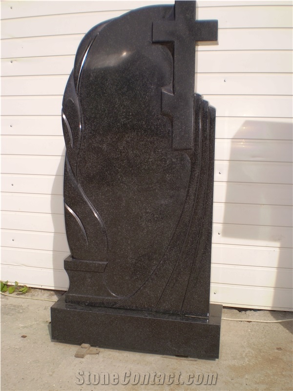 Popular Western Russian Style Monument Mongolia Absolute China Black Tombstone Designs with Cross, Upright Headstones, Engraved Gravestones, Natural Stone Fumeral Cemetery Use, Custom Bevel Stone
