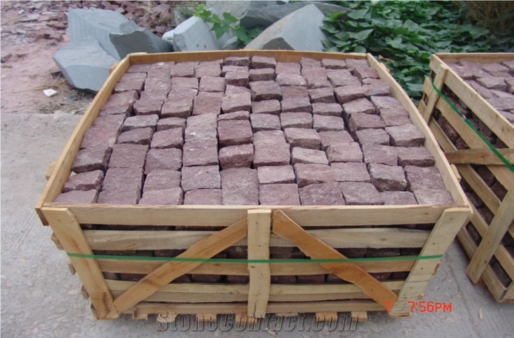 Red Porphyry Cube Paving Stone Size 10*10*10