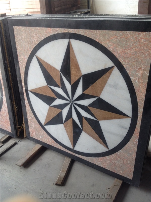 Flower Onyx Nero Marquin Medallion Round Floor Medallion,Pattern