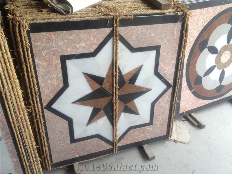 Flower Onyx Nero Marquin Medallion Round Floor Medallion,Pattern