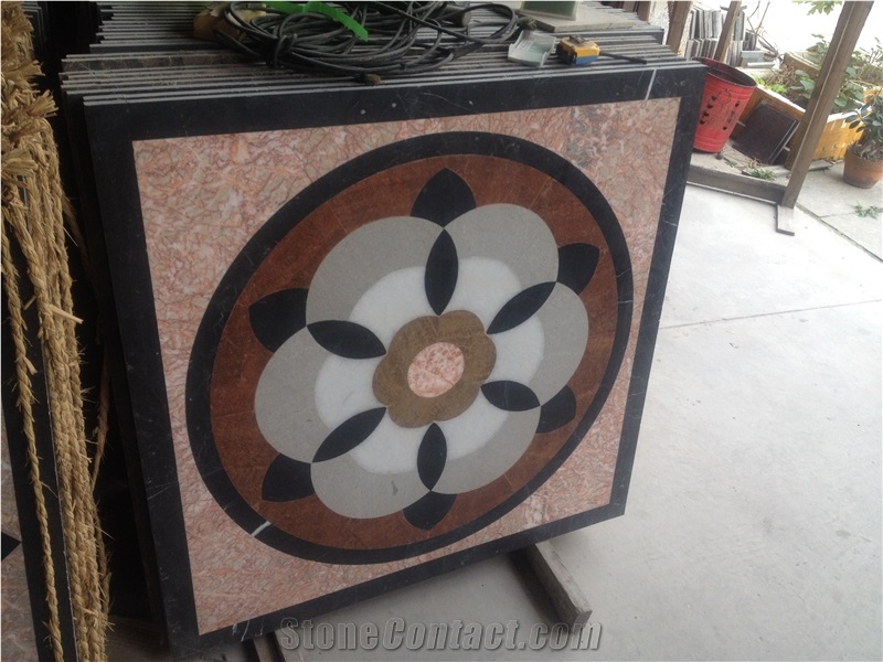 Flower Onyx Nero Marquin Medallion Round Floor Medallion,Pattern