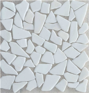 Snow White River Stone Tile,White Sliced Pebble Tile,White Flat Split Cobble,River Stone Meshed Tile
