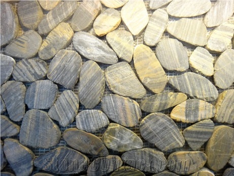 Striped River Pebble Tile,Striped Sliced River Stone,Landscape Pebbles,Meshed River Cobbles Tile
