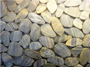 Striped River Pebble Tile,Striped Sliced River Stone,Landscape Pebbles,Meshed River Cobbles Tile