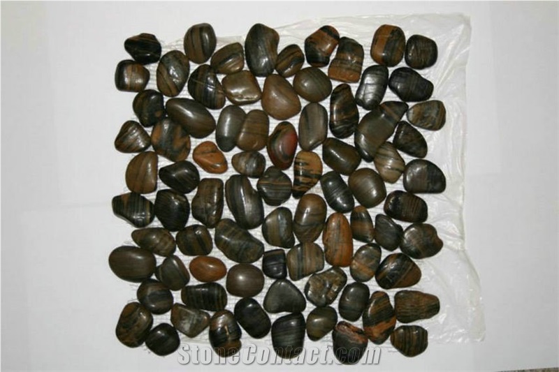 Striped River Pebble Tile,Striped Sliced River Stone,Landscape Pebbles,Meshed River Cobbles Tile