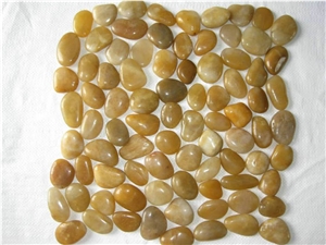 Yellow Cobble Meshed Tile,Yellow River Stone,Polished River Pebble Tile