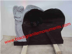 China Absolute Black Polished Monument & Tombstone, China Shanxi Black Polished Monument & Tombstone, China Absolute Black Polished Memorials & Headstones, Angel Carving,Us Style