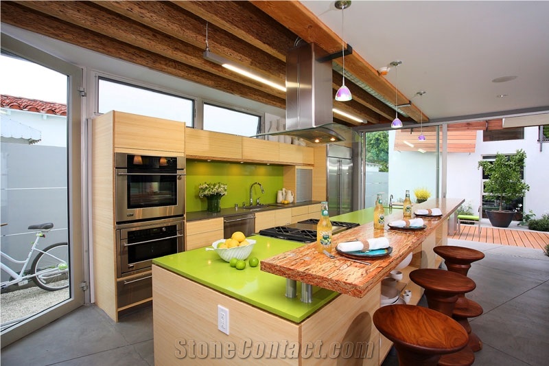 Apple Green Table Tops Made Of Quartz Stone Solid Surfaces Tabletops-Chemical and Stain Resistant, Non-Porous, Easy Maintenance