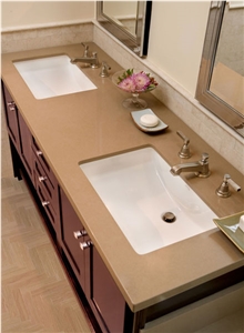 Beige Stone Customized Surfaces Bathroom Vanity Tops Including Stain,Scratch and Water Resistance