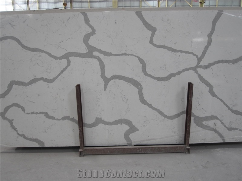Carrara White Man-Made Stone Slabs and Tiles 2cm and 3cm Available for Worktops and Kitchen Tops