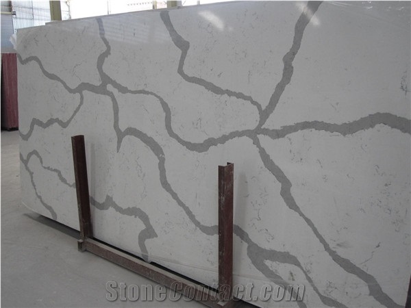 Carrara White Man-Made Stone Slabs and Tiles 2cm and 3cm Available for Worktops and Kitchen Tops