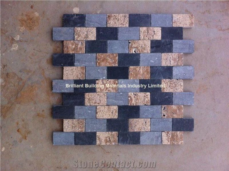 Black Limestone Mosaic Mixed Travertine