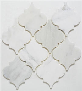 Arabesque Picket Marble Pattern, Bianco Carrara White Marble Mosaic