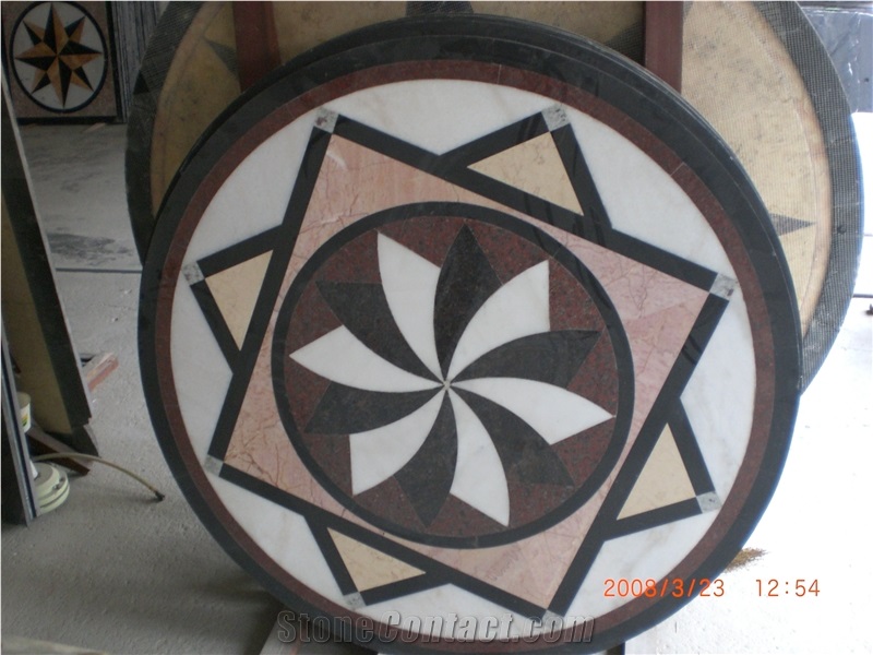 Dark Emperador Marble & Beige Marble Round Waterjet Medallion Flooring