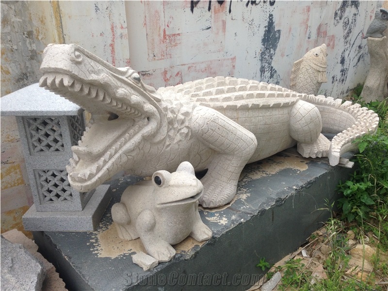 G682 Granite Crocodile Sculpture,Sunset Gold Granite Landscape Animal Sculpture
