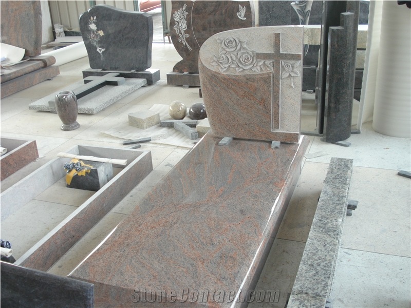 Juparana India Granite Polish Single Cross Monument & Tombstone
