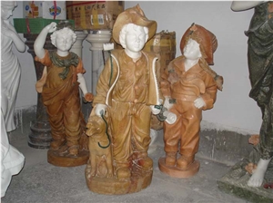 Kids Statue, Yellow Cream Beige Marble Statues