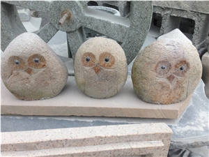 Owl Sculptures, G682 Yellow Granite Sculpture & Statue