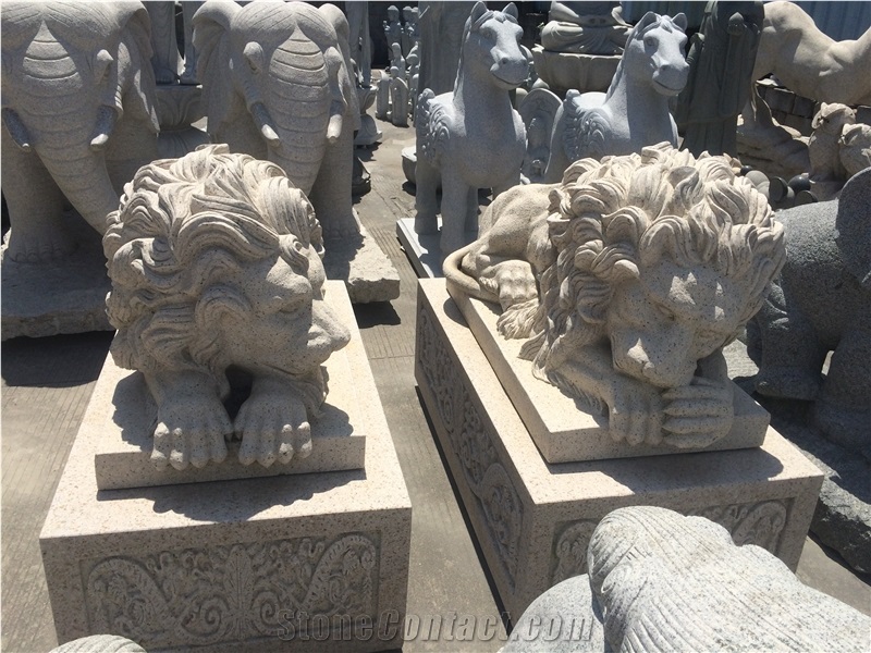 Sleeping Lions Stone Sculpture,Stone Statue, G682 Yellow Granite Statues