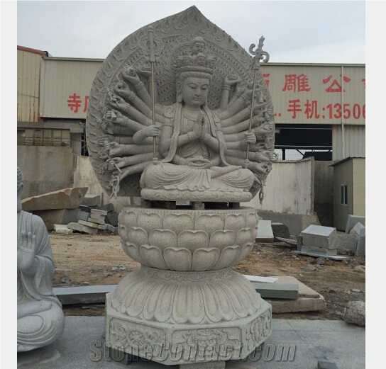 Thousand-Hand Bodhisattva Green Granite Statue,Avalokitesvara Sculpture
