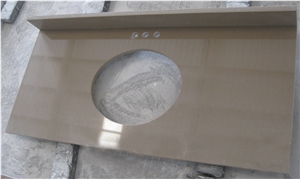 China Brown Artificial Quartz Vanity Tops, China Man-Made Quartz Kitchen Countertops