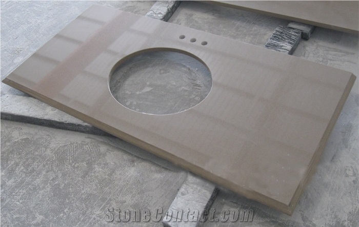 China Brown Engineered Artificial Quartz Vanity Tops