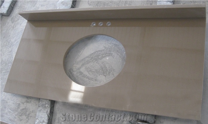 China Brown Engineered Artificial Quartz Vanity Tops