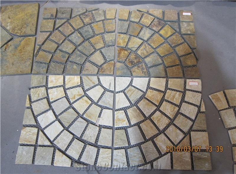 China Yellow Slate Fan Shape Meshing Paver, China Yellow Slate