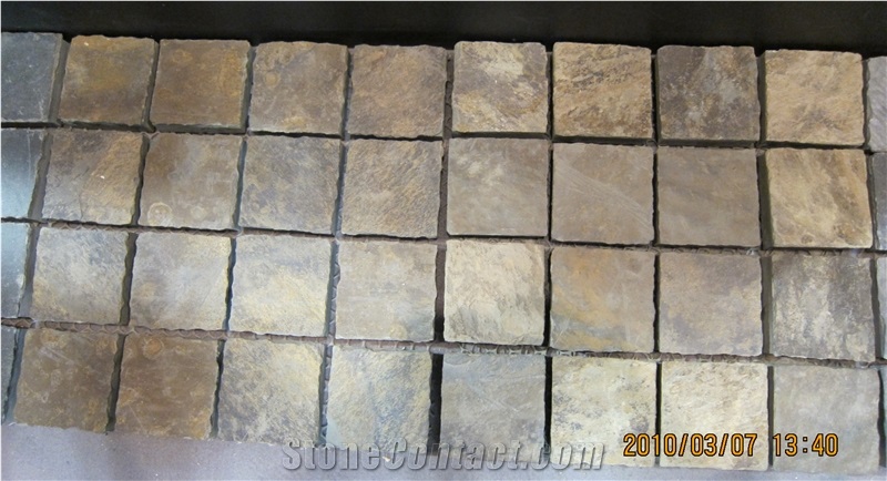 China Yellow Slate Fan Shape Meshing Paver, China Yellow Slate