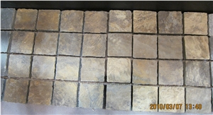 China Yellow Slate Fan Shape Meshing Paver, China Yellow Slate