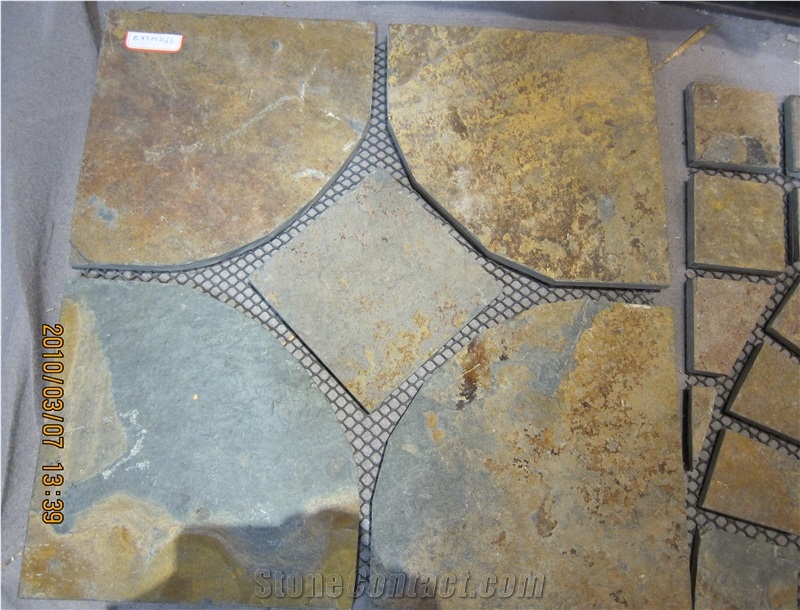 China Yellow Slate Fan Shape Meshing Paver, China Yellow Slate
