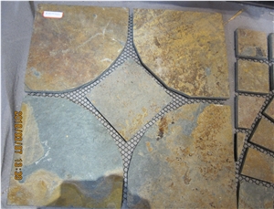 China Yellow Slate Fan Shape Meshing Paver, China Yellow Slate
