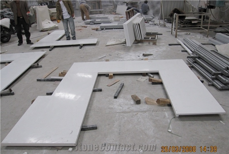 Pure White Micro Crystalized Stone Kitchen Bar Tops & Countertops