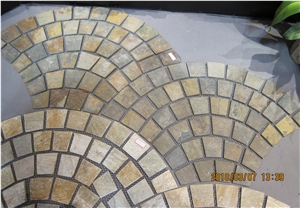 Rustic Slate Fan Shape Meshing Pavers, China Rusty Slate Cube Stone