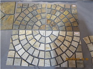 Rustic Slate Fan Shape Meshing Pavers, China Rusty Slate Cube Stone
