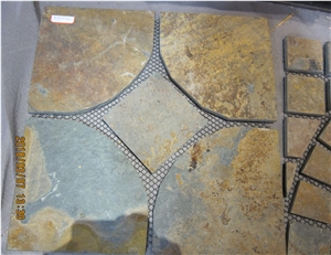 Rustic Slate Fan Shape Meshing Pavers, China Rusty Slate Cube Stone