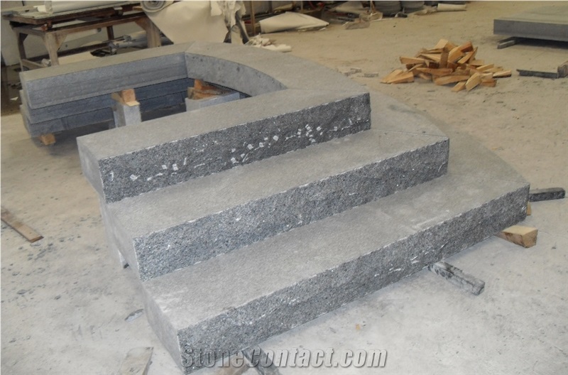 Snow Flake Grey Granite Stairs & Steps, China Dark Grey Granite Outdoor/Square Stairs