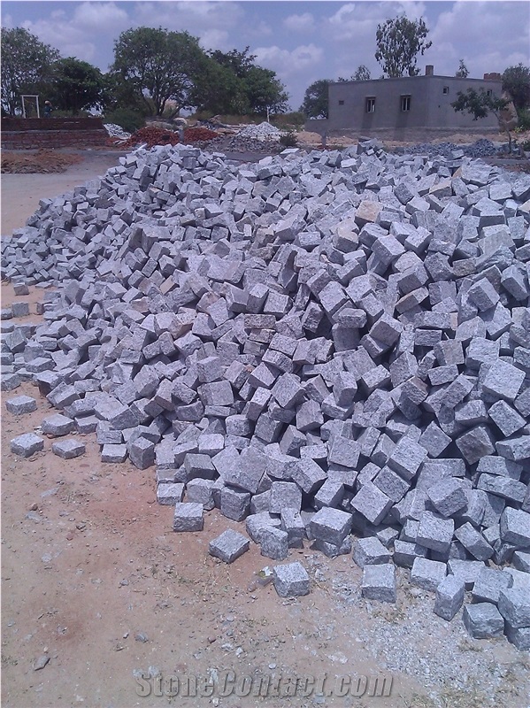 Grey Indian Cobble Stones, Cube Stones Granite